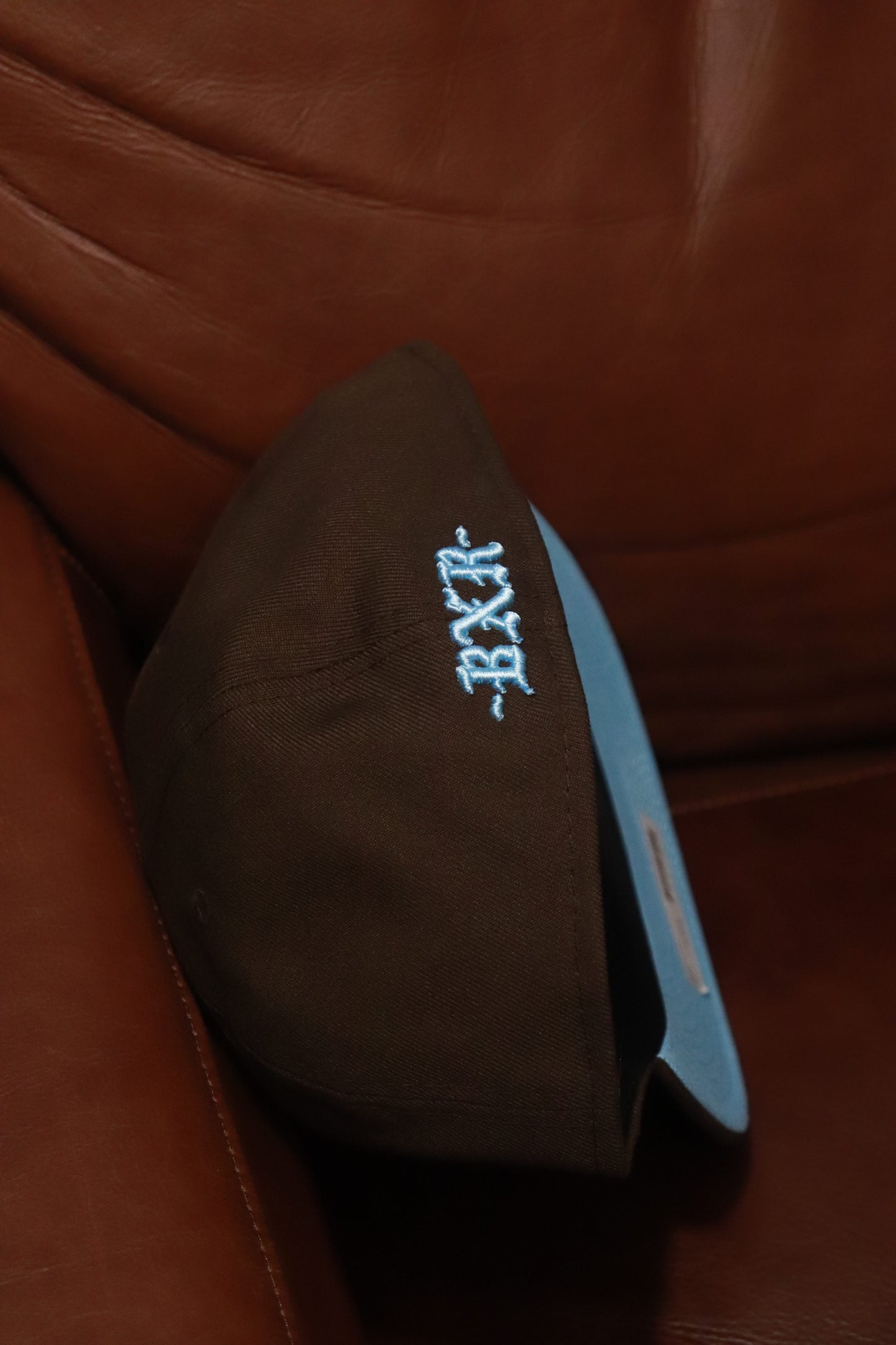 BORN X RAISED NEW ERA FITTED ROCKER HAT WALNUT / BABY BLUE