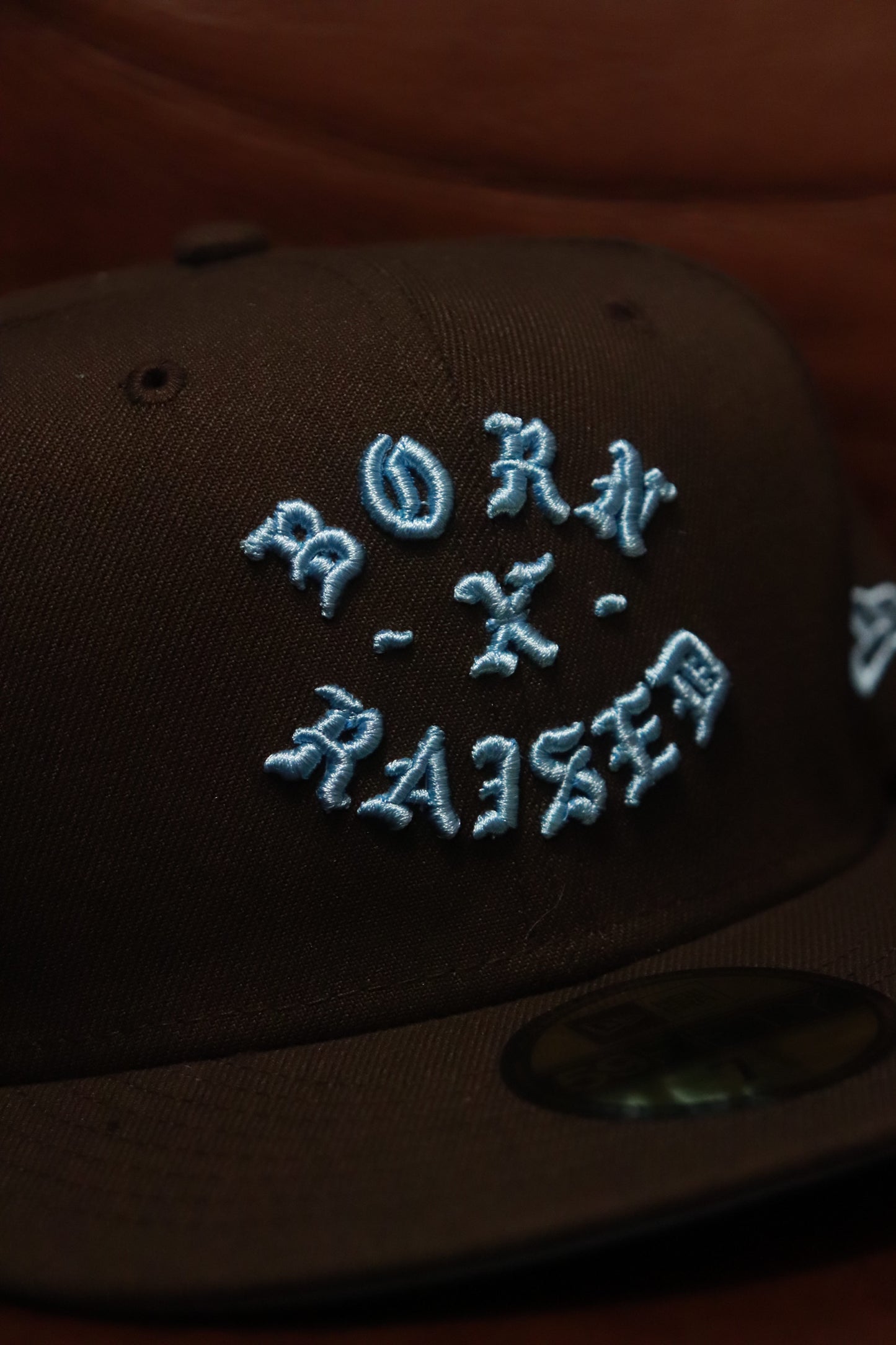 BORN X RAISED NEW ERA FITTED ROCKER HAT WALNUT / BABY BLUE