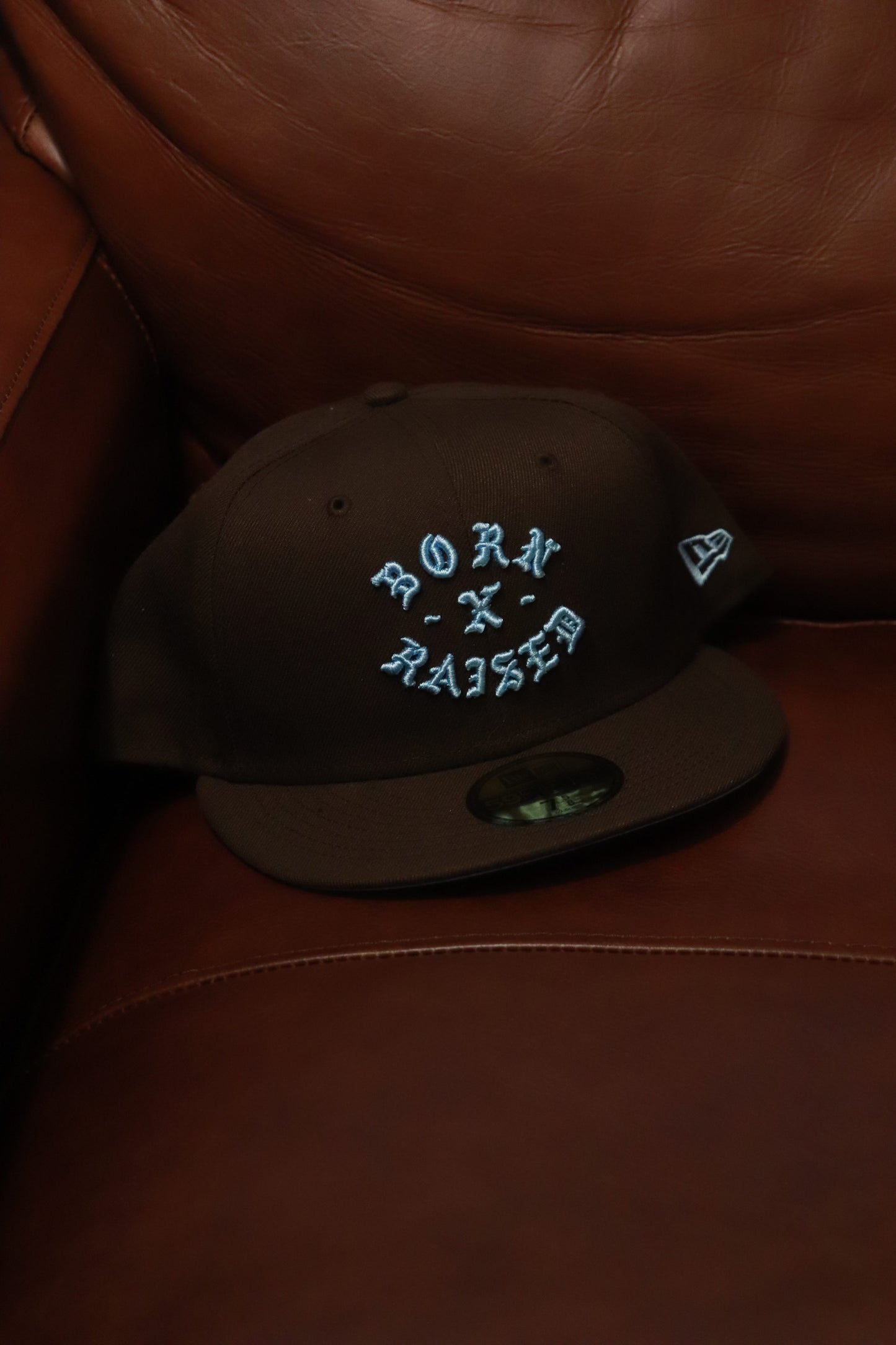 BORN X RAISED NEW ERA FITTED ROCKER HAT WALNUT / BABY BLUE