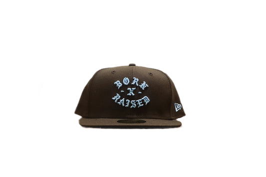 BORN X RAISED NEW ERA FITTED ROCKER HAT WALNUT / BABY BLUE