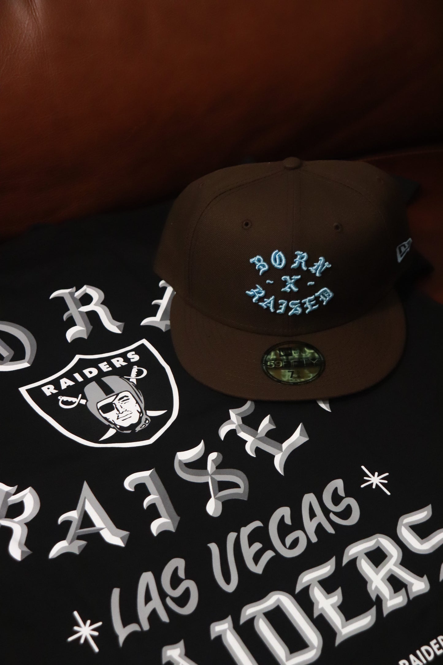 BORN X RAISED NEW ERA FITTED ROCKER HAT WALNUT / BABY BLUE