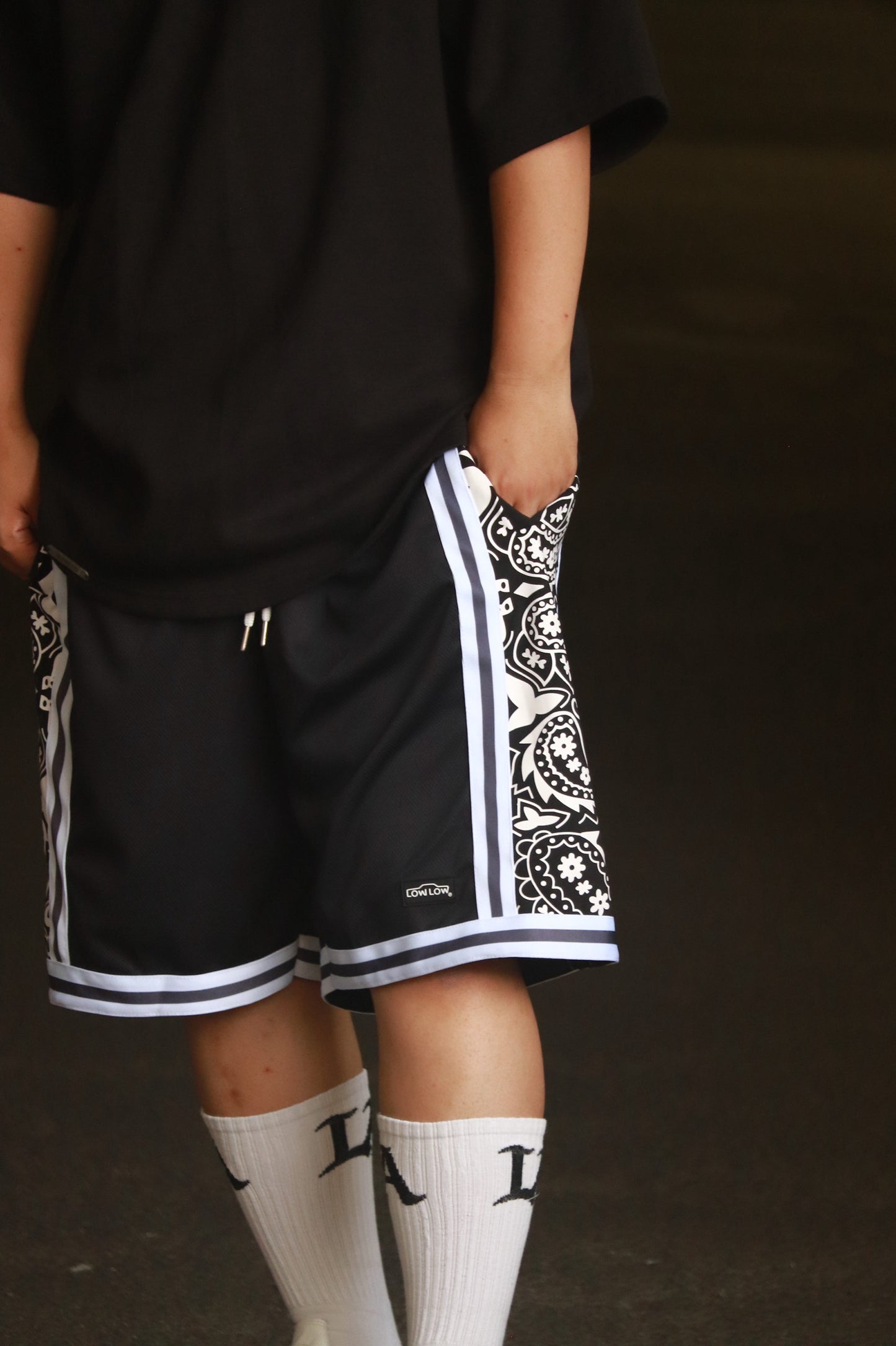 LOWLOW STREETWEAR LOWLOW Black Paisley Court Shorts  BK