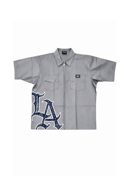 LOWLOW STREETWEAR LA STANDARD ZIP SHIRT – GREY / BLUE