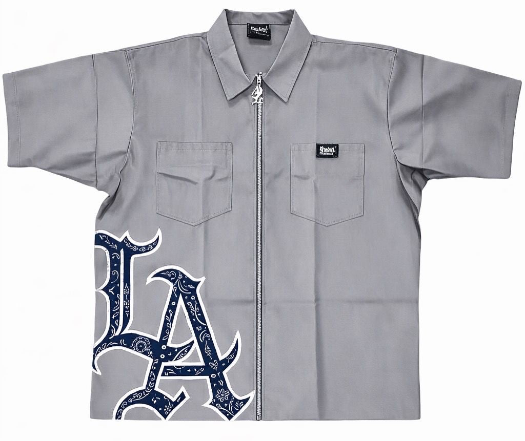 LOWLOW STREETWEAR LA STANDARD ZIP SHIRT – GREY / BLUE
